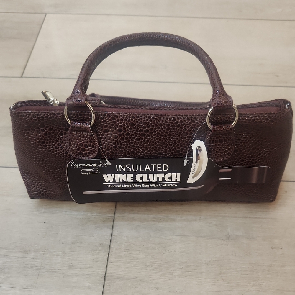 Insulated Wine Clutch Purse โ Thermal Lined Wine Bag with Corkscrew โ Burgundy